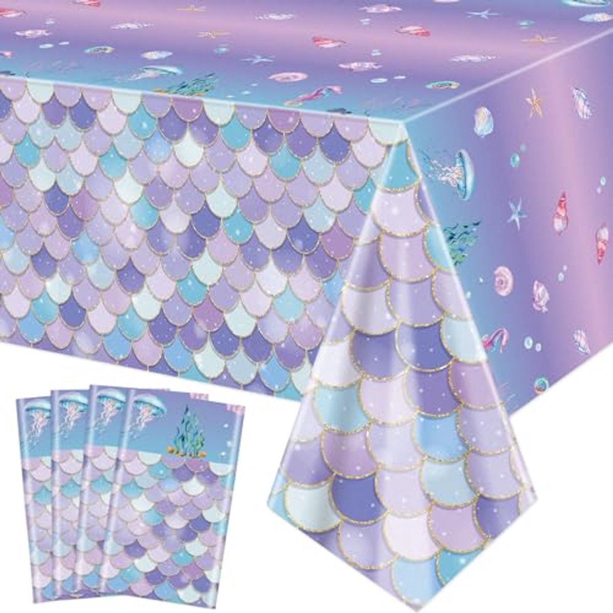 Ultiluxe® Tafellaken Wegwerp - Zeemeermin - Dun Tafelkleed - Tafeldecoratie - 130 x 220 cm - Mermaid Thema - Waterafstotend - Kunststof - Voor feestjes en verjaardagen - Paars/roze