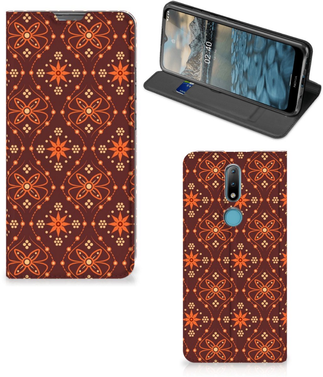 Nokia 2.4 Hoesje met Magneet Batik Brown