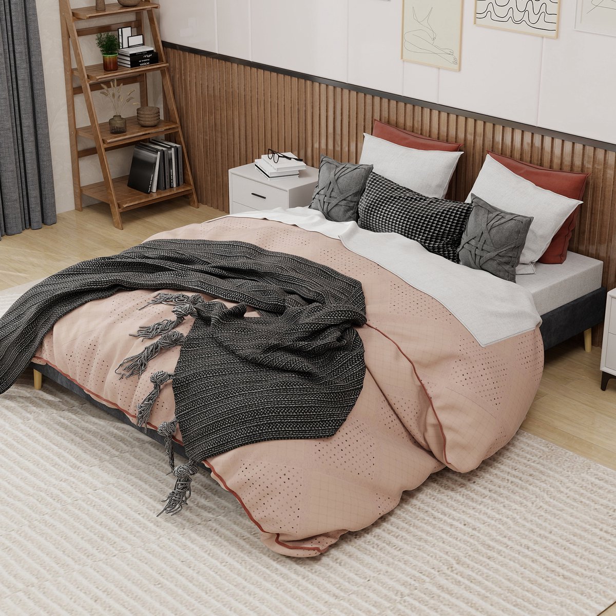 FloraGrace Bedframe 160x200 cm - Modern Laag Model met Stabiele Basis - Tweepersoonsbed voor Slaapkamer - Fluweel - Grijs - Zonder Matras