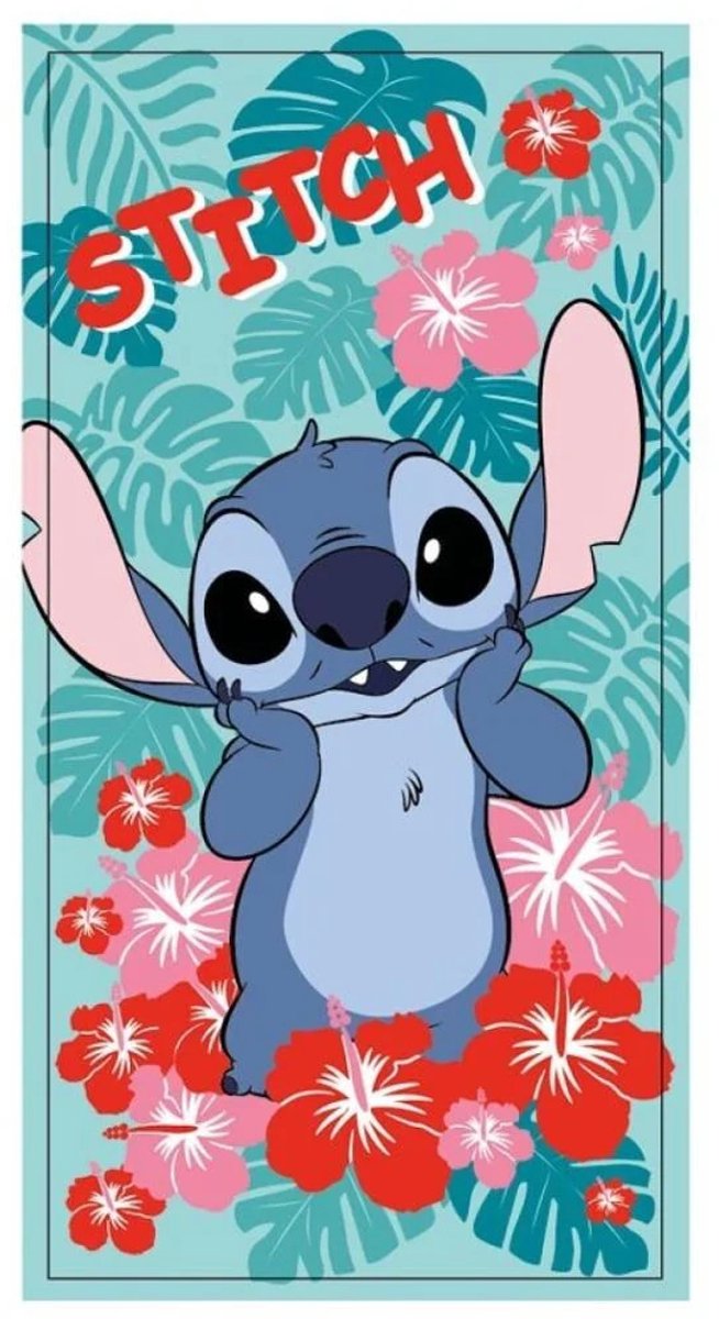 Stitch strandlaken red and pink Flowers 70 x 140 cm polyester