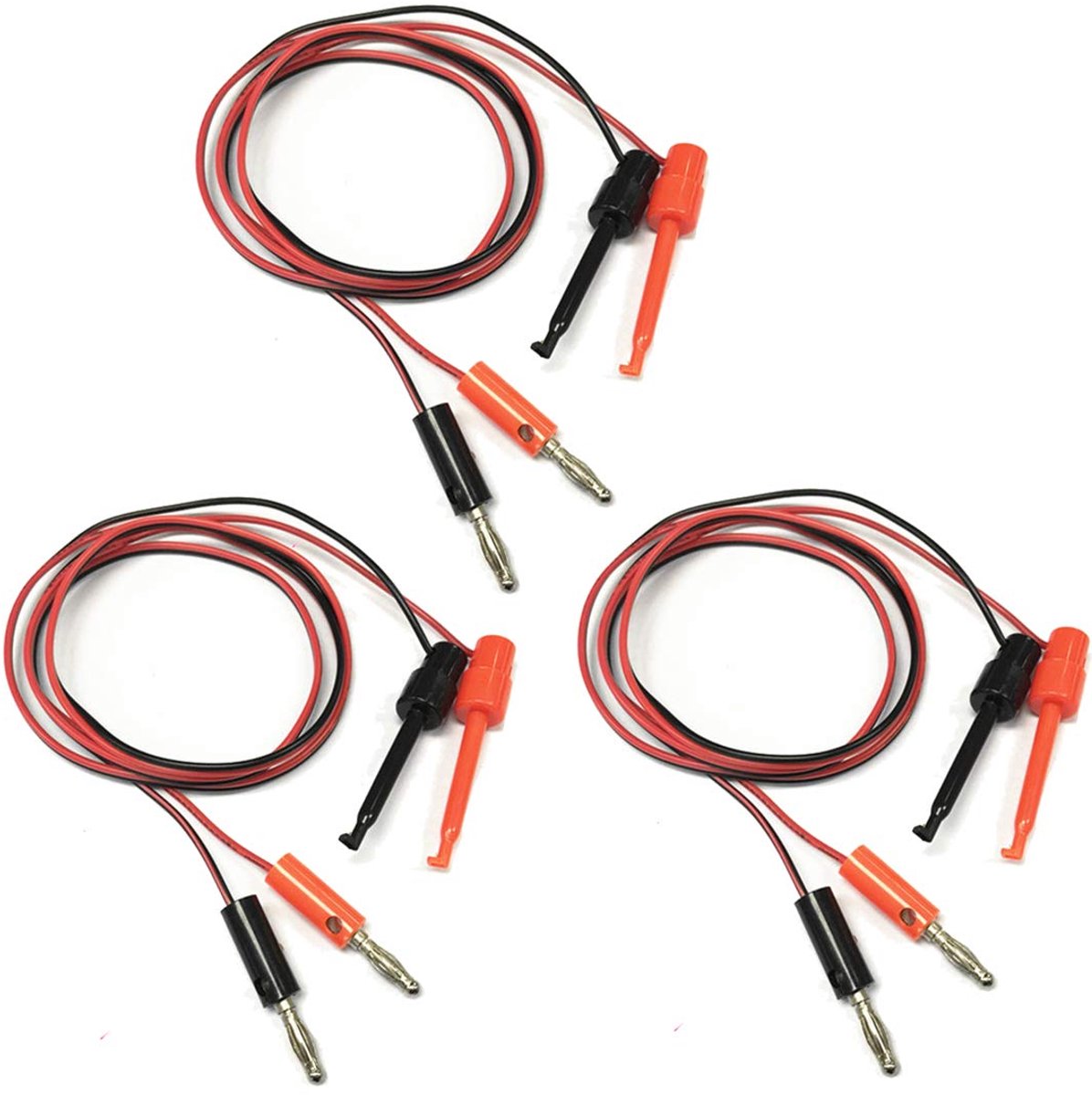 3 Paar 4 mm Grote Banaanstekker - Testhaak Clip Kabel met Vergulde Aansluiting voor Multimeter 1M