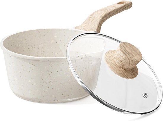 Kookpan met deksel - Steelpan melkpan - Snel koken - Granieten antiaanbaklaag - 20 cm - Grijs