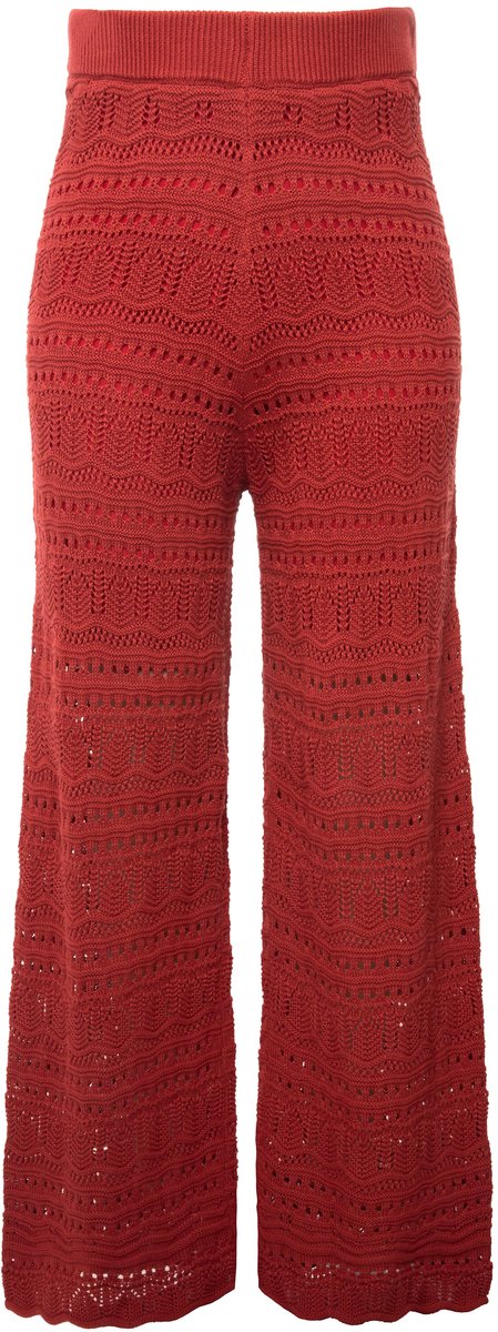 Studio Untold - Dames - Ajour-gebreide broek wijde pijpen elastische tailleband - Baksteenrood - Maat 50+