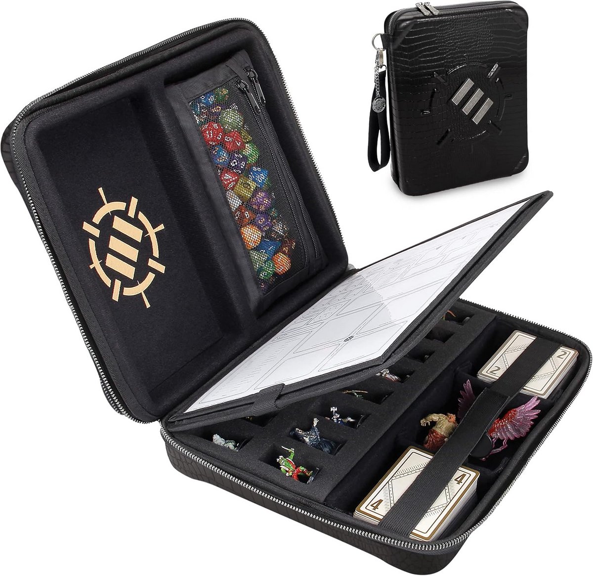 RPG Organizer Case met ingebouwde karakterbladhouder en dobbelstenen opbergfunctie