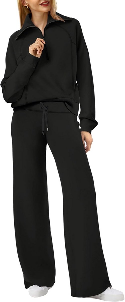 Lounge Set Dames 2025 - Half Zip Sweatshirt en Wijde Been Sweatpant - 2-Stuks Trainingspak