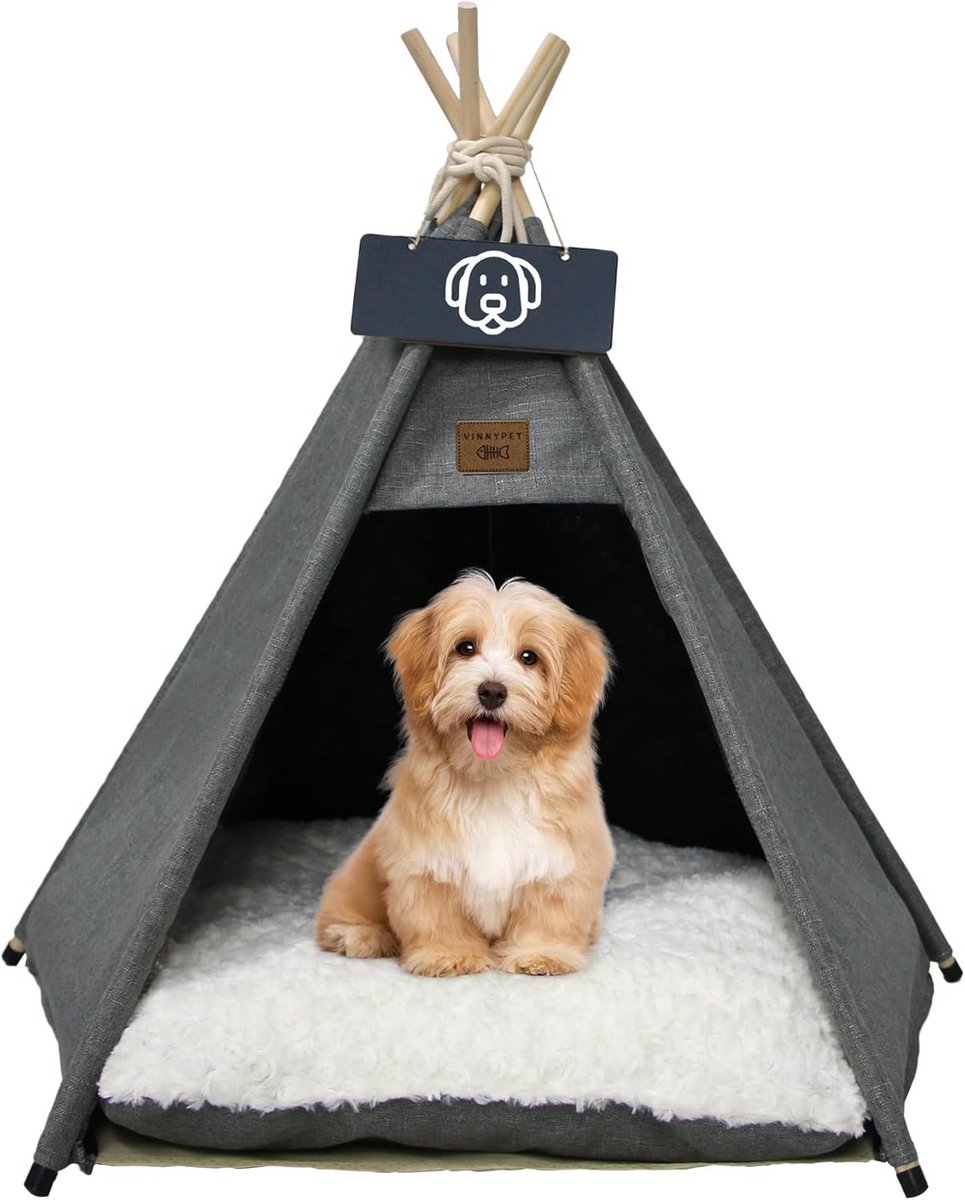 Luxe Tipi Tent voor Katten en Honden - Afneembare en Wasbare Huisdierentent met Pluche Kussen - 60 x 60 x 70 cm