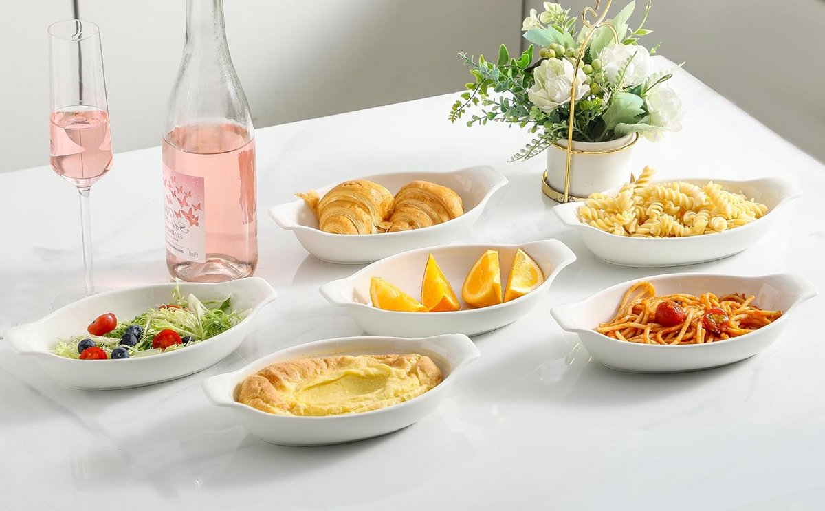 Ovenschalen Set van 6 - 350 ml, Ovale Keramische Bakvormen voor Één Portie, Veilig in Oven en Magnetron, Met Handgrepen — cadeau in Kookcadeaus - foto 7