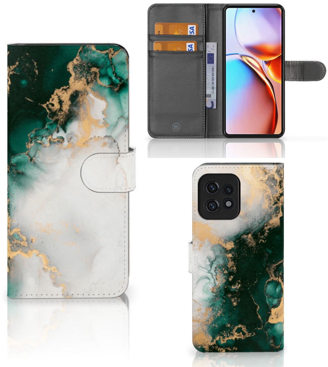 Boekhoesje voor Bookcase voor Motorola Edge 40 Pro Marmer Groen
