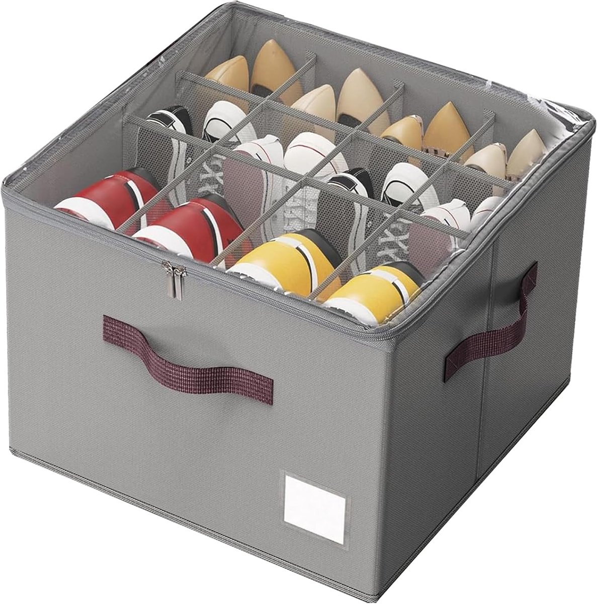 Schoenorganisator met Rits, Opvouwbare Schoenbox met Transparant Deksel en Handgrepen