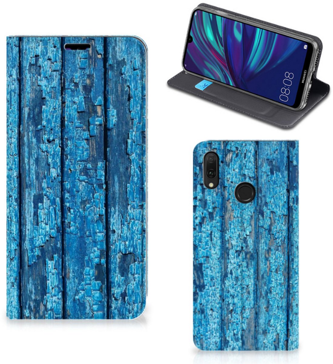 Huawei Y7 hoesje Y7 Pro (2019) Book Wallet Case Wood Blue