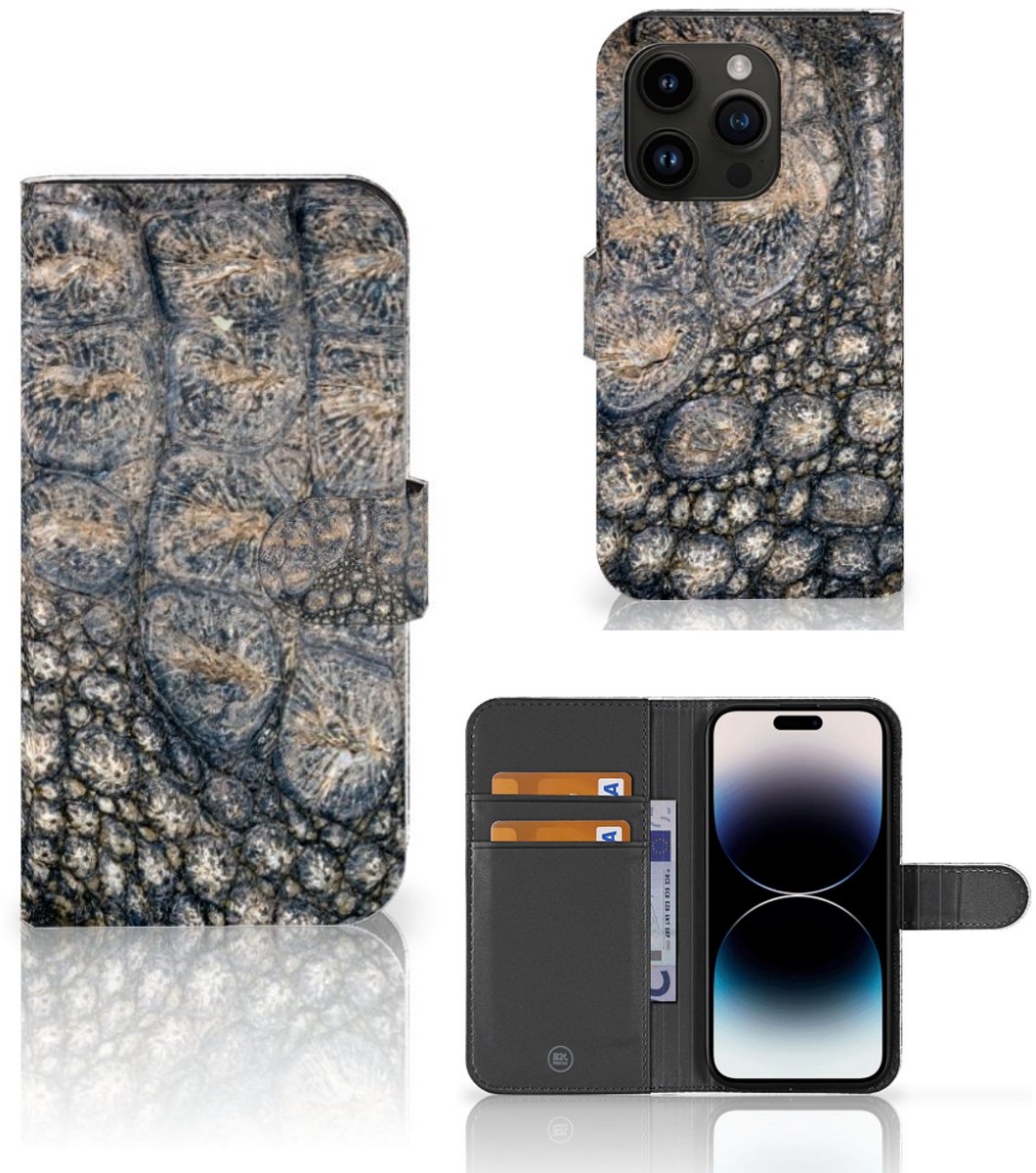 iPhone 15 Pro Telefoonhoesje met Pasjes Krokodillenprint