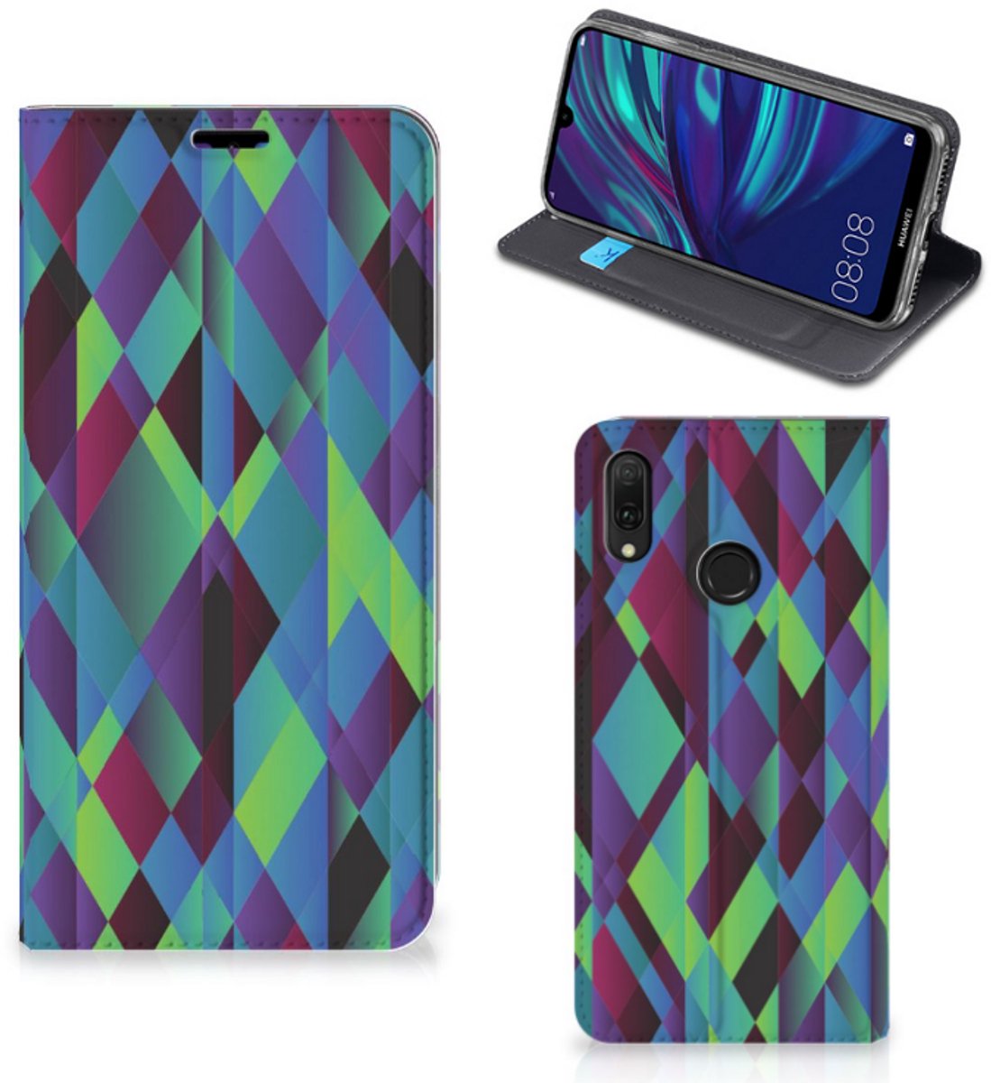 Huawei Y7 hoesje Y7 Pro (2019) Stand Case Abstract Green Blue