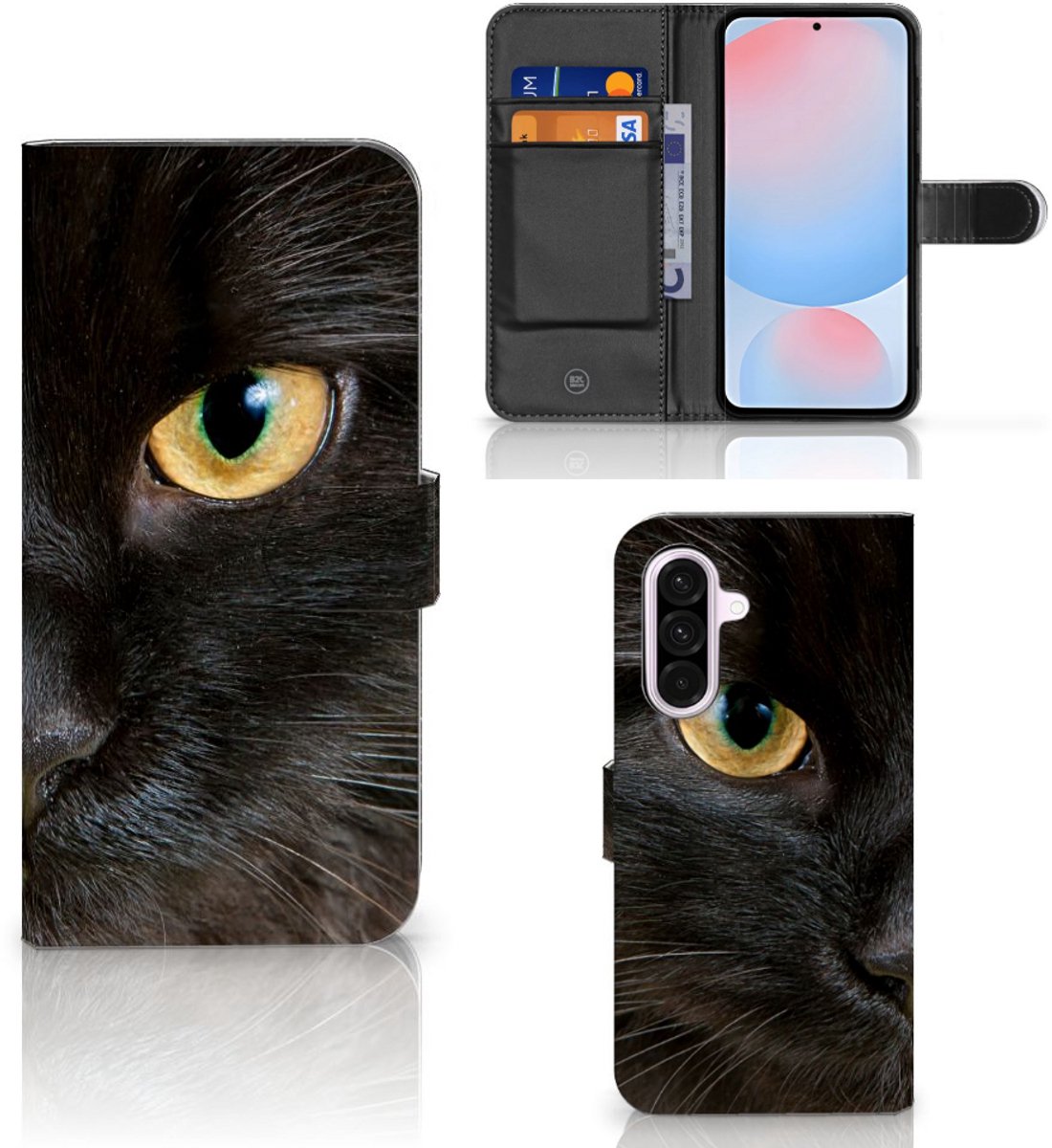Samsung Galaxy A56 Telefoonhoesje met Pasjes Zwarte Kat