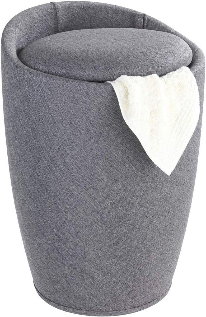Linnen Look Badkamerkruk met Afneembare Waszak 36 x 36 x 50.5 cm