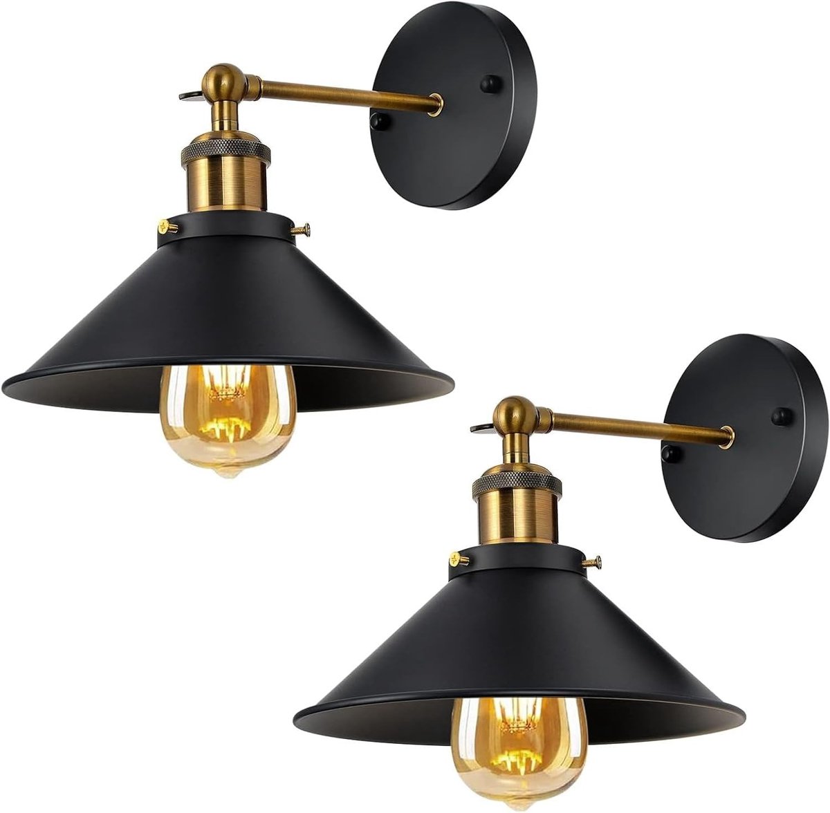 Vintage Wandlampen Set van 2 - 180° Verstelbare Industriële E27 Wandlamp voor Slaapkamer, Hal en Trap