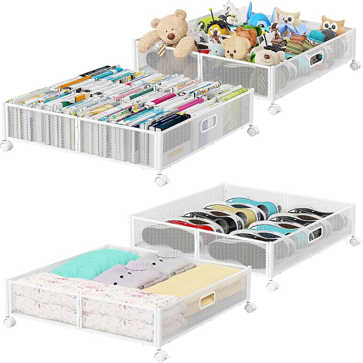 Onderbed opslag containers met wielen - 4-pack voor kleding, schoenen en dekens