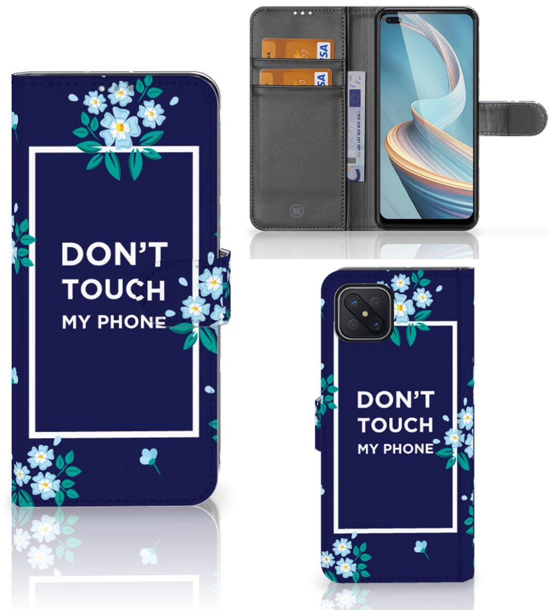 OPPO Reno4 Z Portemonnee Hoesje Flowers Blue DTMP