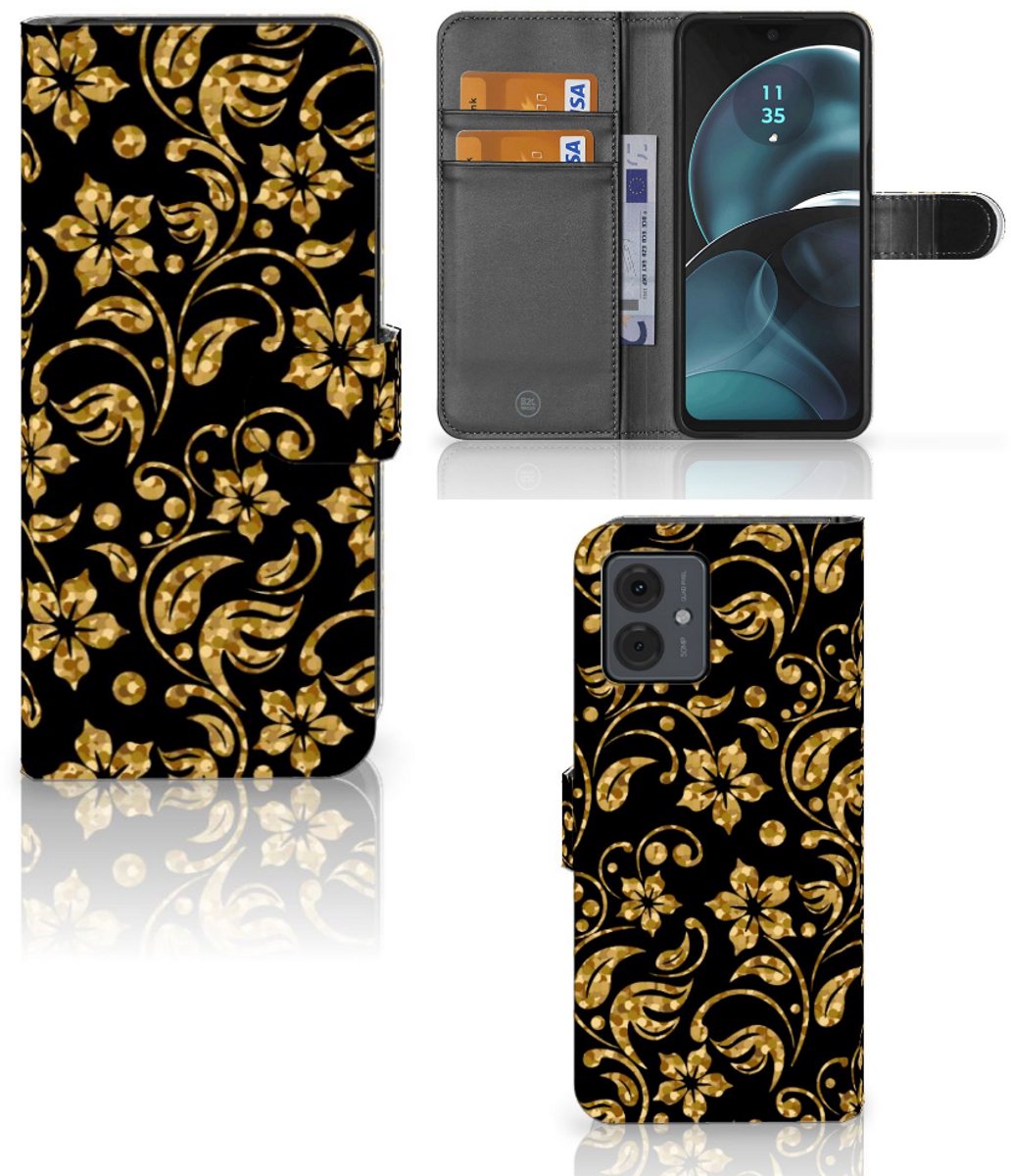 Motorola Moto G14 Hoesje Gouden Bloemen