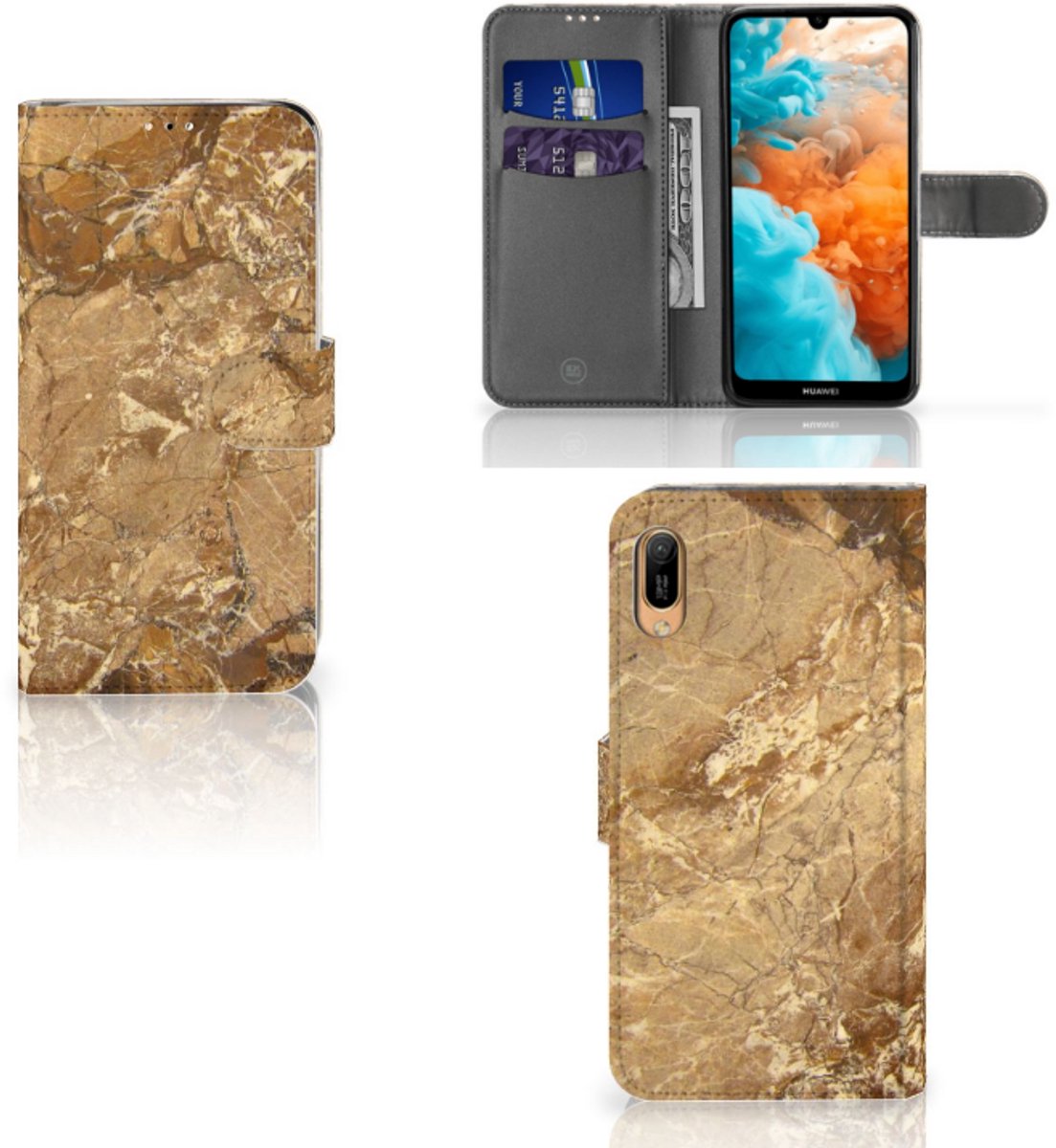 Boekhoesje voor Huawei Y6 (2019) Bookcase Marmer Creme