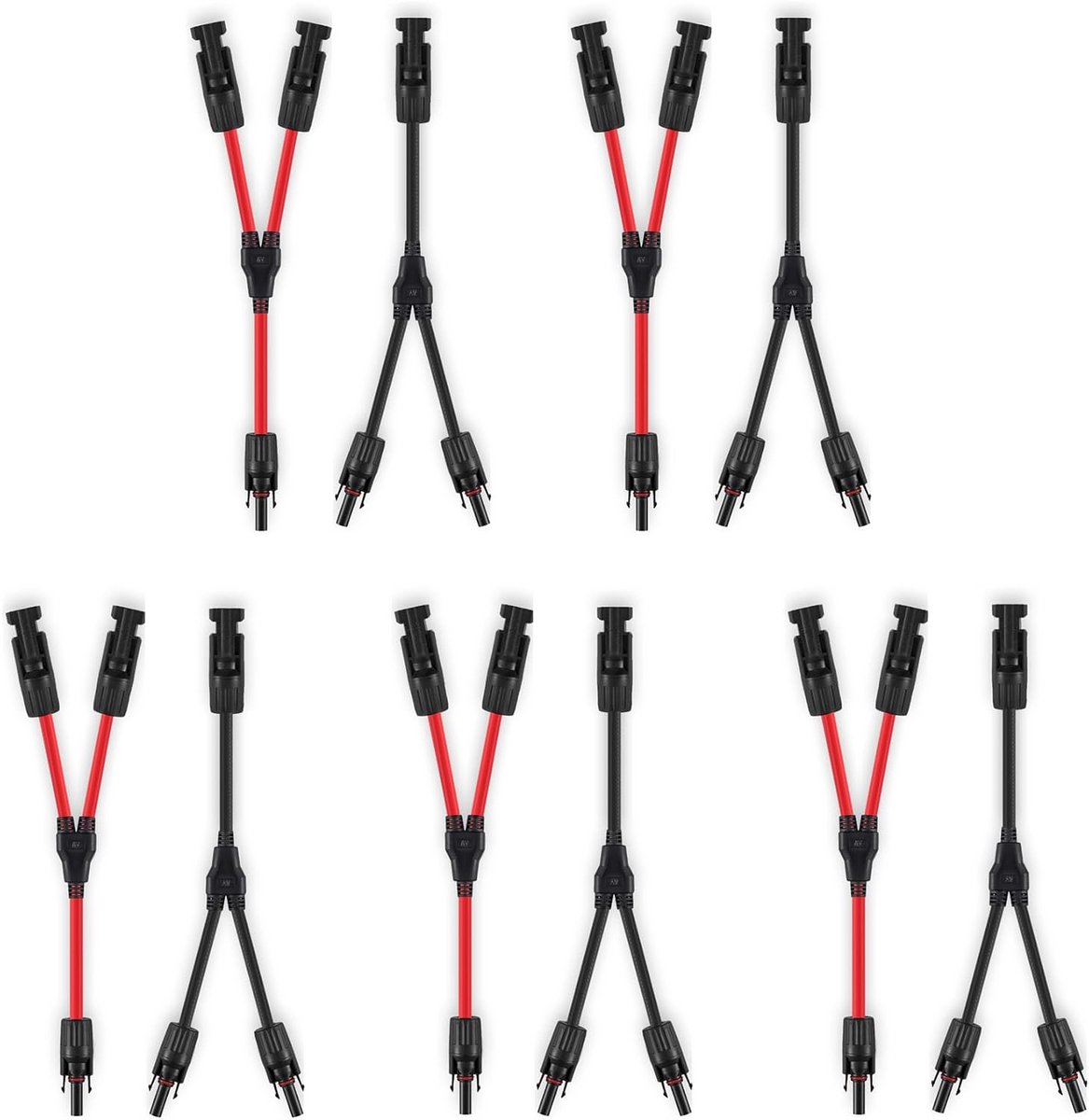 5 Paar Zonne-Connectoren Y Tak Parallelle Adapters voor Zonnepaneel - 10AWG Kabel