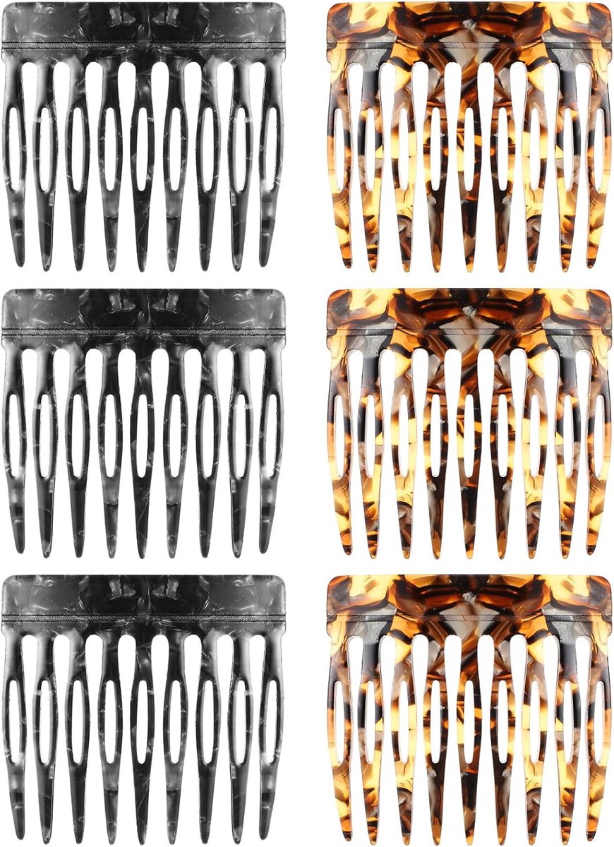Zij- en gebogen haarkammen set voor haarstyling - 6 stuks in schildpadlook