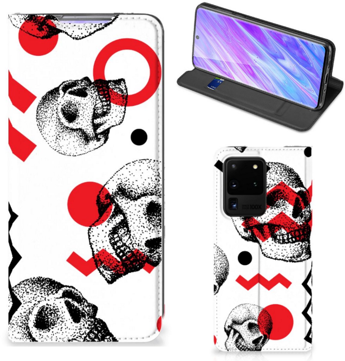 Mobiel BookCase Samsung Galaxy S20 Ultra Skull Red