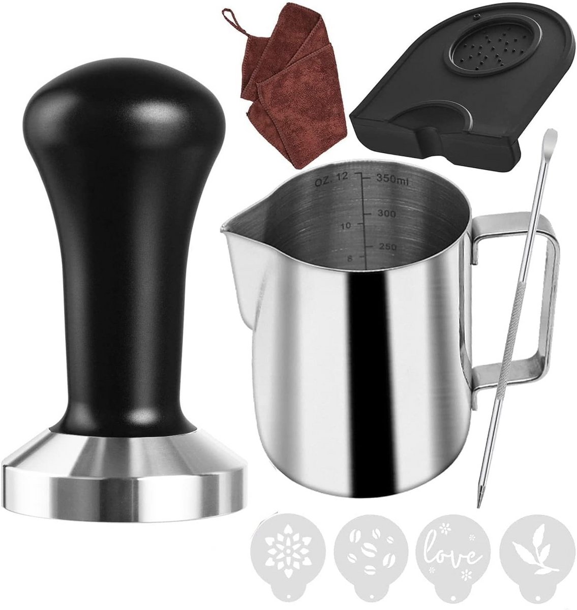 51 mm Koffietamper Set met Melkkannetje, Tampermat en Latte Art Tools