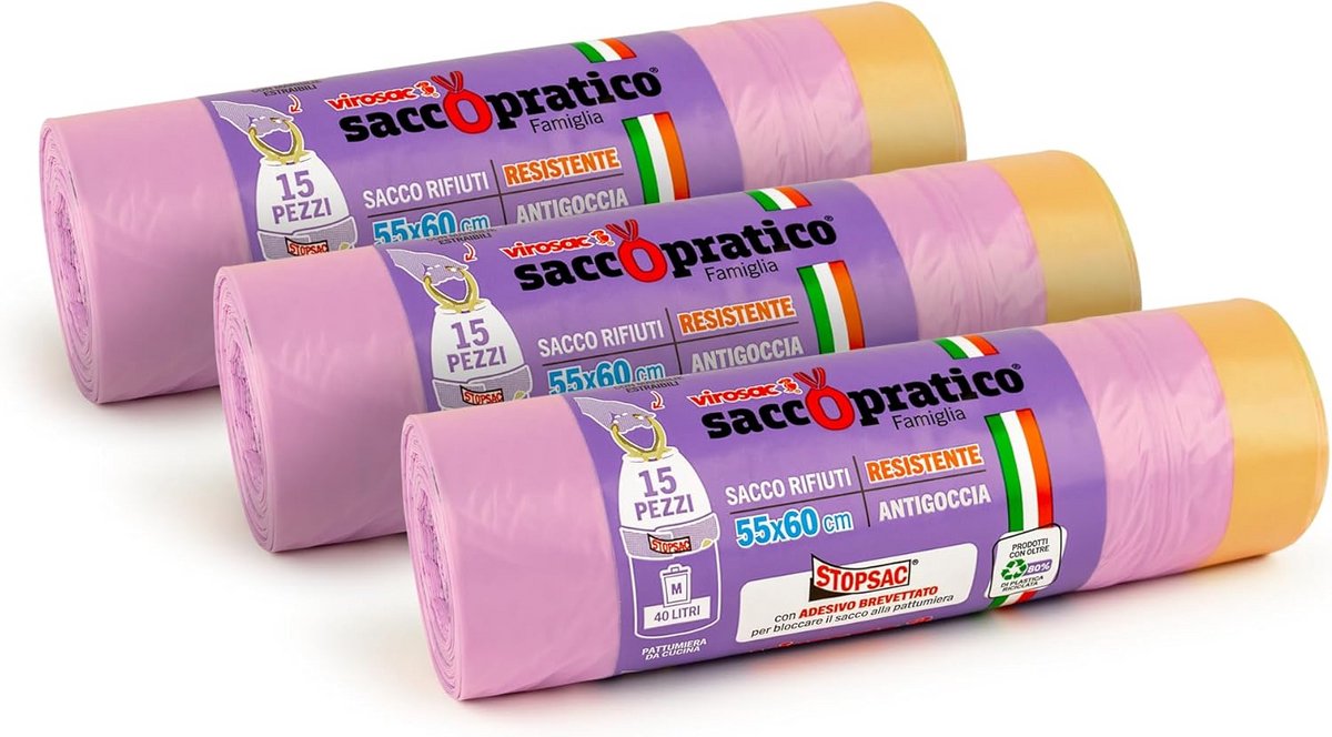 Afvalscheidingszakken voor Keuken - Set van 45 - 55 x 60 cm - Paars