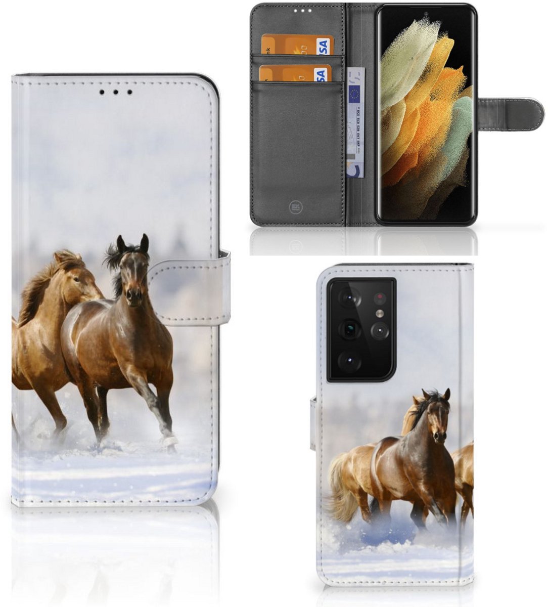 Samsung Galaxy S21 Ultra Telefoonhoesje met Pasjes Paarden