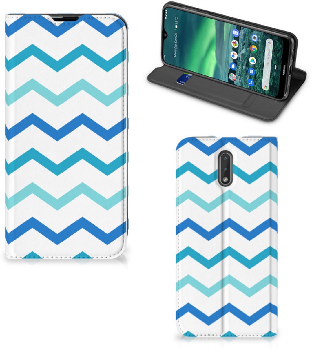 Nokia 2.3 Hoesje met Magneet Zigzag Blauw