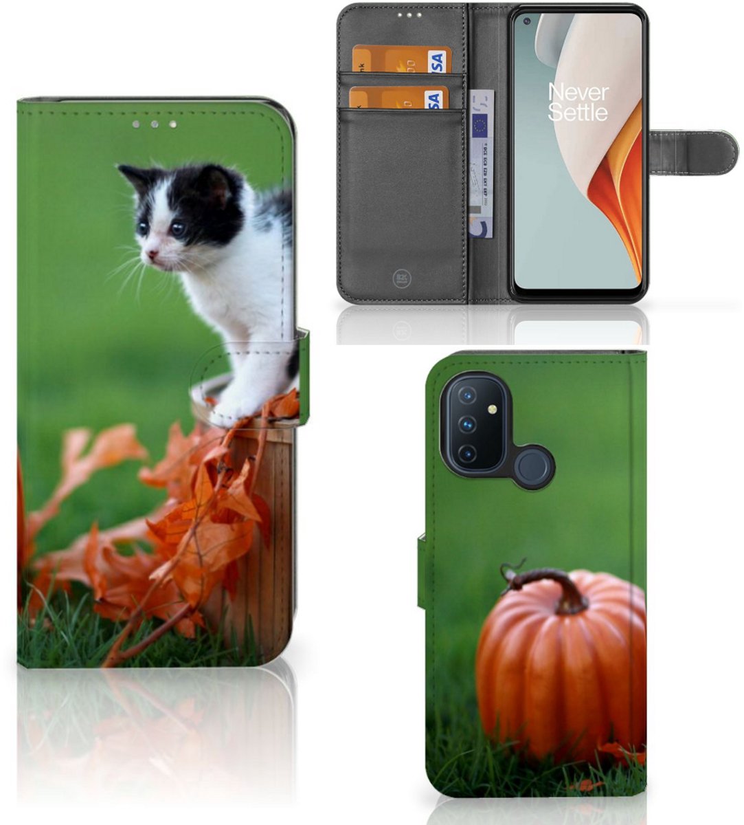 Book Case voor OnePlus Nord N100 Telefoonhoesje met Pasjes Kitten