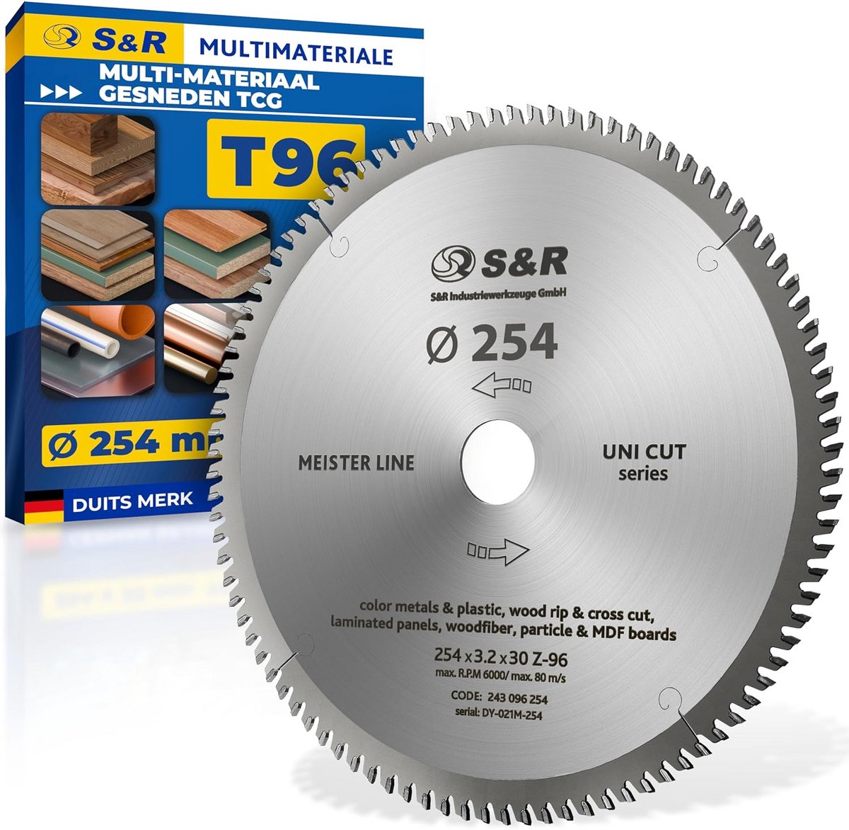 Cirkelzaagblad 254 mm voor Multimateriaal met 96 Tanden voor Perfecte Zaagsnedes