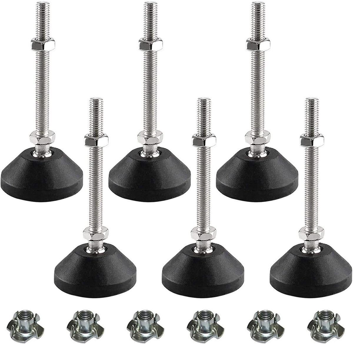 6 Stuks Verstelbare Meubelvoeten M8 x 80 mm met Instelschroef - Maximaal 20° Hellingshoek