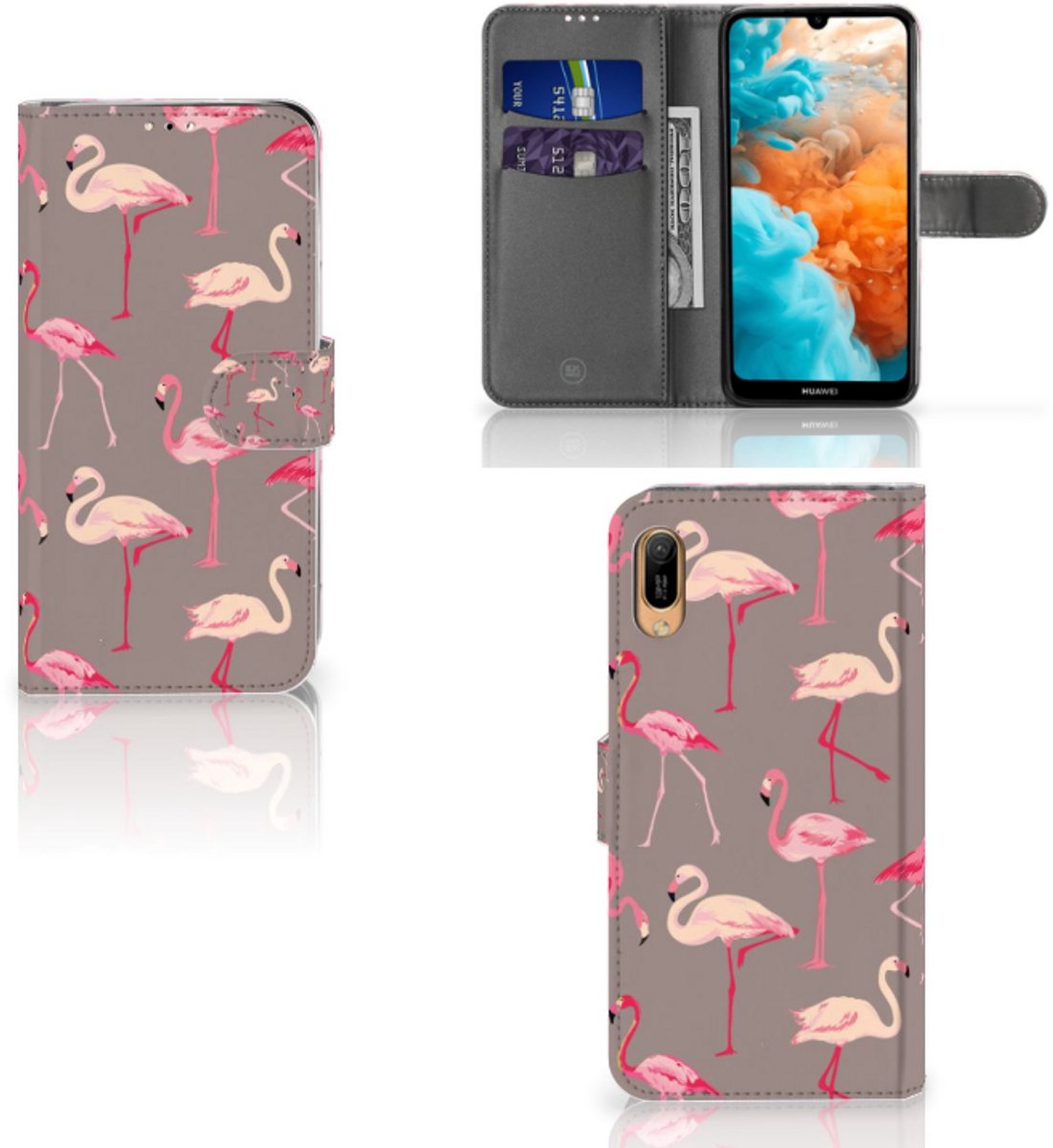 Huawei Y6 (2019) Telefoonhoesje met Pasjes Flamingo