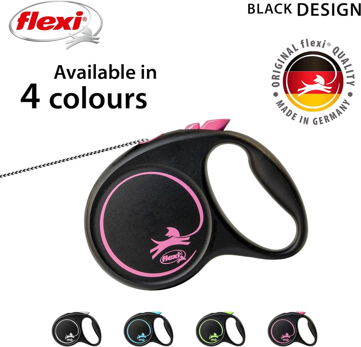 Flexi Black Design Cord Pink Medium 5m Retractable Dog Leash/Lead for dogs up to 20kgs/44lbs — cadeau in Cadeau-ideeën - foto 4