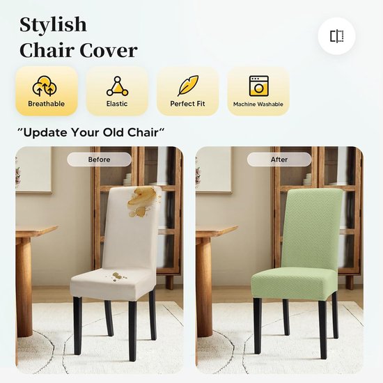 Stoelhoezen 4 Stuks Stretch Stoelhoes Moderne Jacquard Spandex Stoelhoezen voor Eetkamerstoelen Eetstoelhoezen Universele Wasbare Stoelbekleding voor Hotel Restaurant Feest (Lichtgroen, 4 Stuks)-T — afbeelding 3