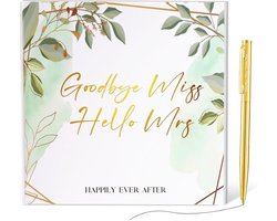 Faccito JGA gastenboek met gouden pen, Goodbye Miss Hello Mrs JGA herinneringsboek, groen vrijgezellenfeest, herinneringsalbum, cadeau, notitieboek, vrijgezellenfeest, vrouwen, accessoires voor team, bruid party