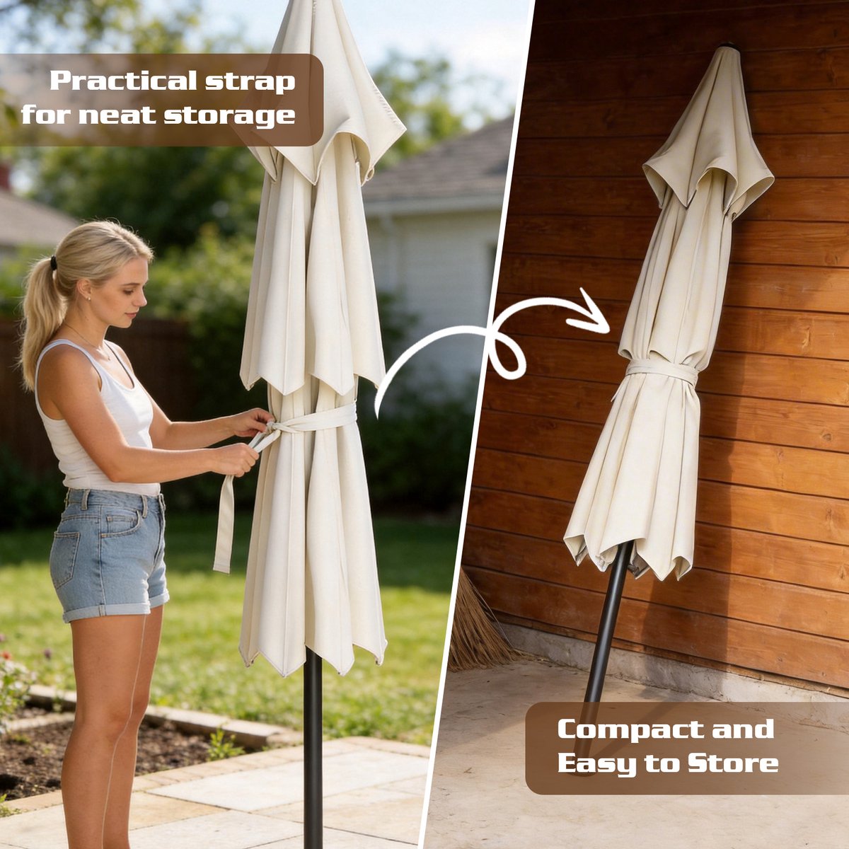 Soontrans - Stokparasol 300cm Tuin UV50+ - Balkonparasol Waterdicht - Parasol Tuin Terras met Opdraaisysteem - Strandparasol 8 Ribben - Parasol Tuin 30° Kantelbaar - Tuinparasol - Wit – foto 2