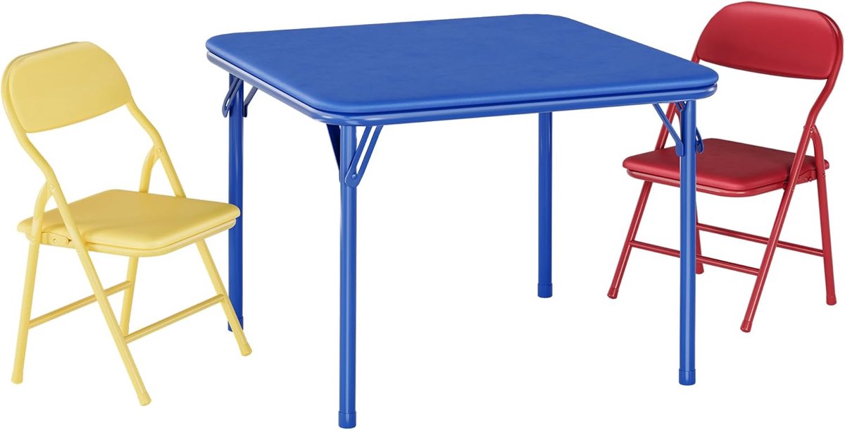 3-Delige Opvouwbare Kindertafel en Stoelen Set - Speeltafel met 2 Stoeltjes - Gewatteerd PU Leer - Geen Montage - Veilig (Anti-Knel) - Kleur