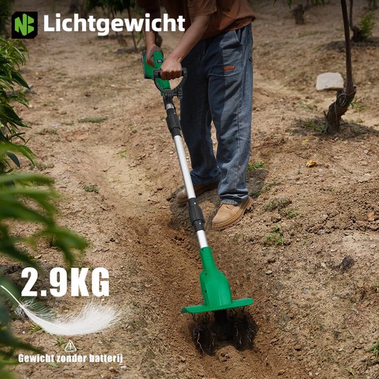 NewBeny Elektrisch Grondfrees - 600 tpm - Borstelloze Tuinfrees - met 2x 3.0Ah Accu's - 15 cm werkdiepte - 20 cm werkbreedte - Accu Motorhak - Extra handgreep van Newbeny — afbeelding 5