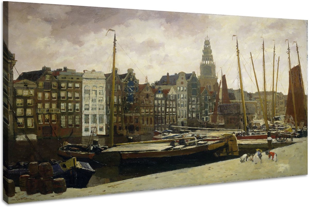 karo-art Schilderij - Het Damrak in Amsterdam, George Hendrik Breitner, 1903 Multikleur