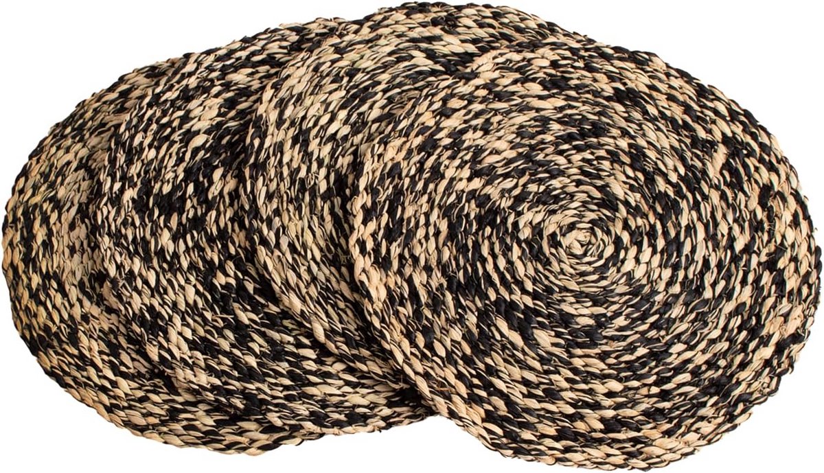 Set van 4 Ronde Geweven Placemats - Natuurlijk Riet Raffia - Hittebestendig & Antislip