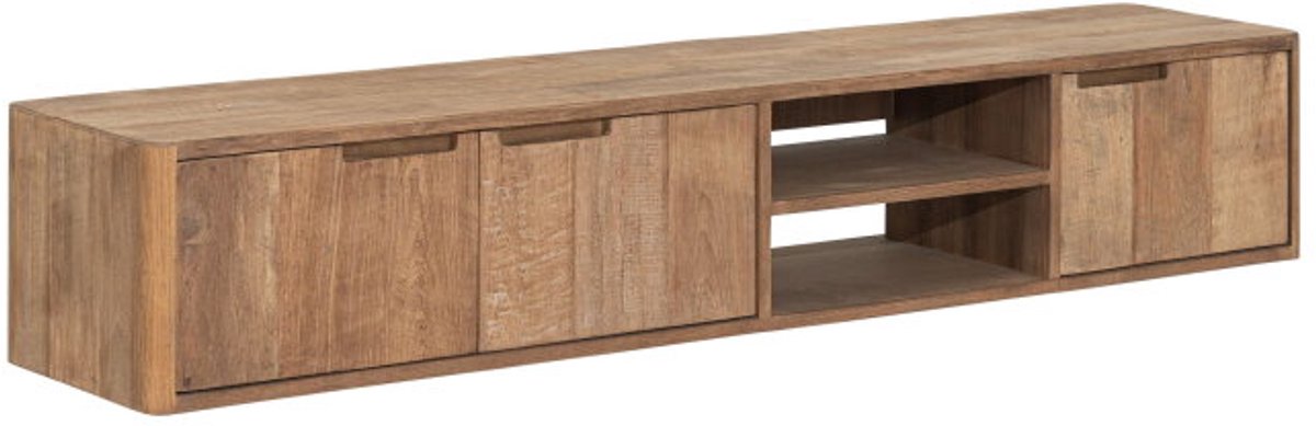 DTP Home Hanging TV stand Bliss No.2 medium, 3 doors, 2 open racks,30x170x35 cm | TEAKWOOD top Naturel