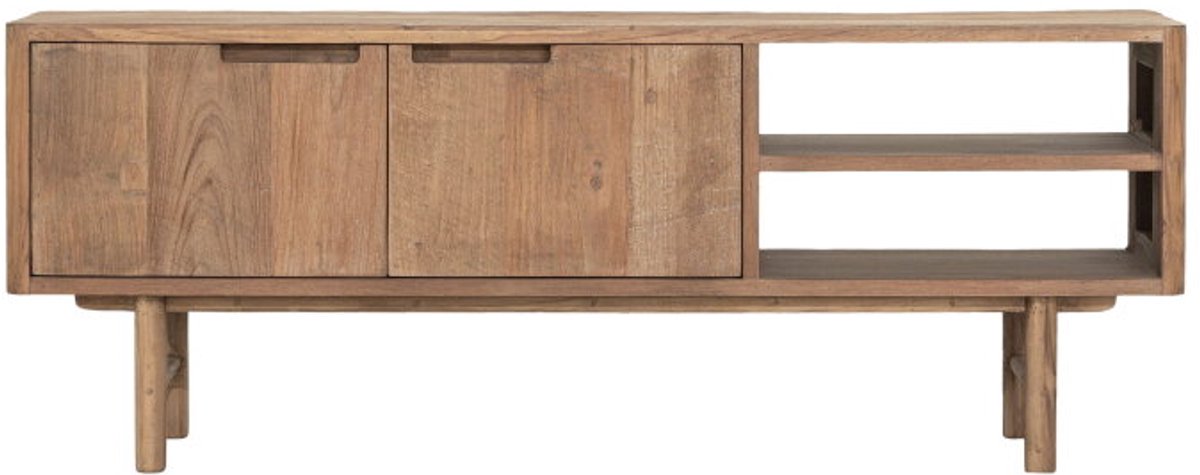 DTP Home TV stand Bliss No.2 small, 2 doors, 2 open racks,50x130x35 cm | TEAKWOOD top Naturel