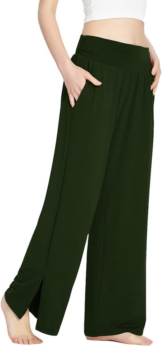Dames Wijde Pijpen Broek Hoge Taille Losse Fit Joggingbroek Casual Lounge Broek met Zakken