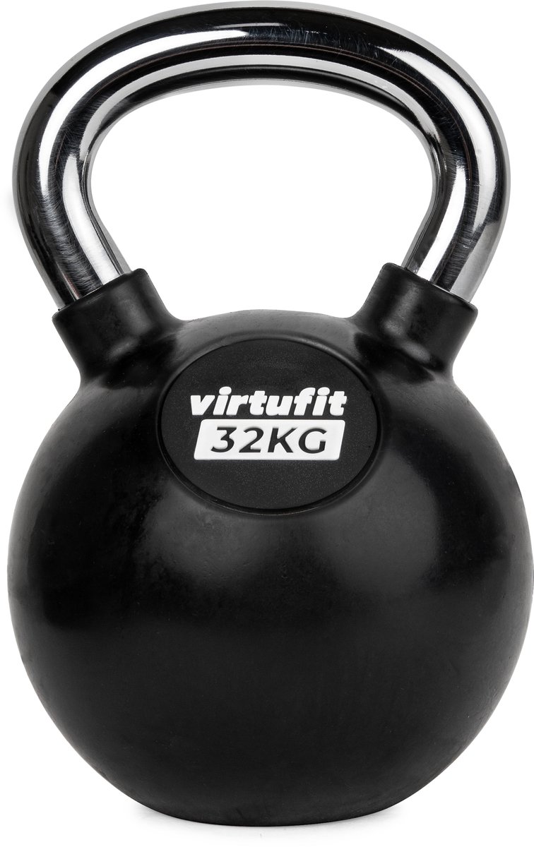 VirtuFit Kettlebell - Rubber/Chroom - 32 kg - Zwart - Sport Gewicht - Duurzaam Design - Ergonomische Handgreep - Geschikt voor CrossFit & Fitness - Conditietraining – foto 3