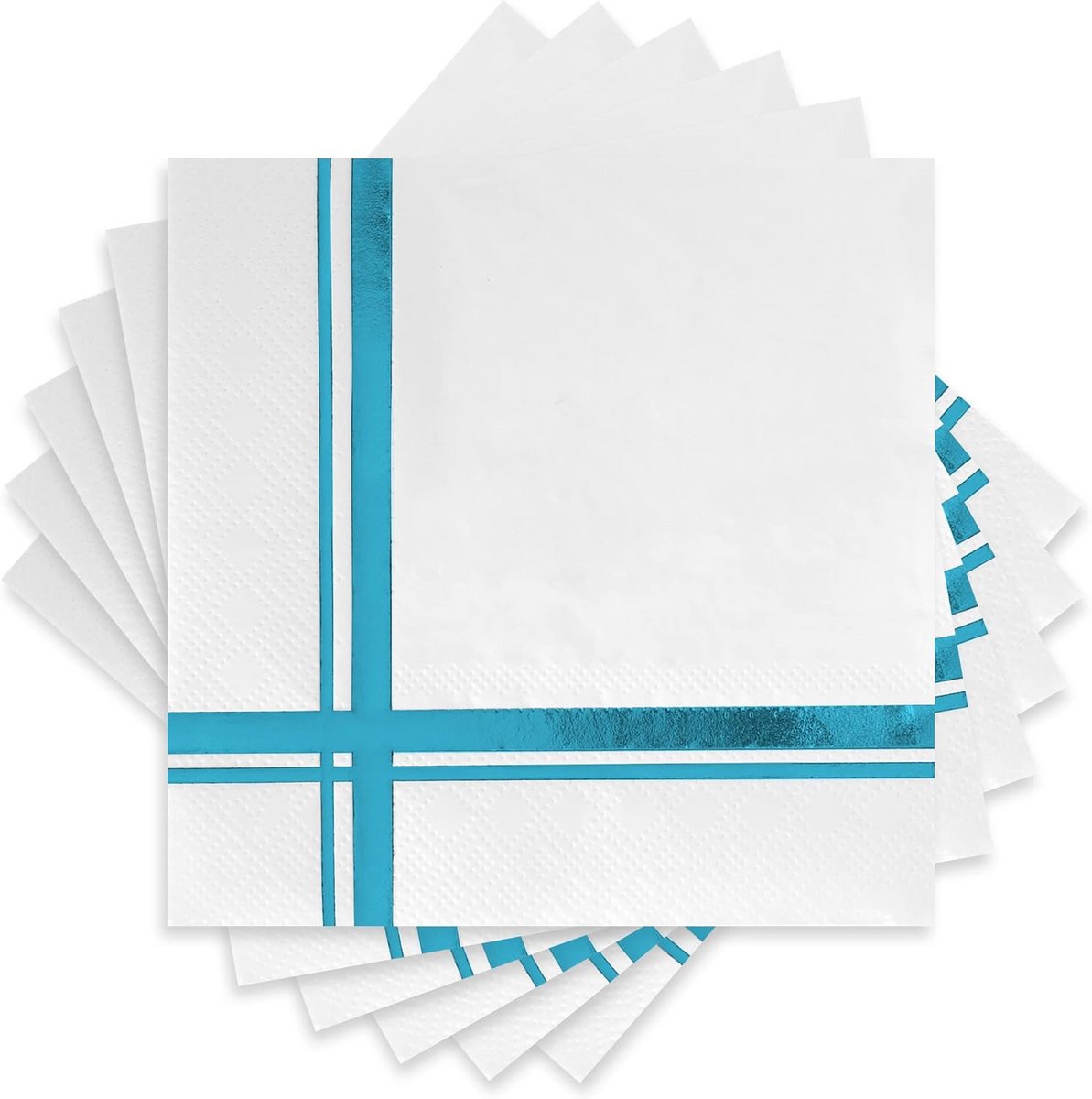 100 Cocktail Servetten Lichtblauw op Wit 3-laags Papier 12.5x12.5 cm Feest Decoratie
