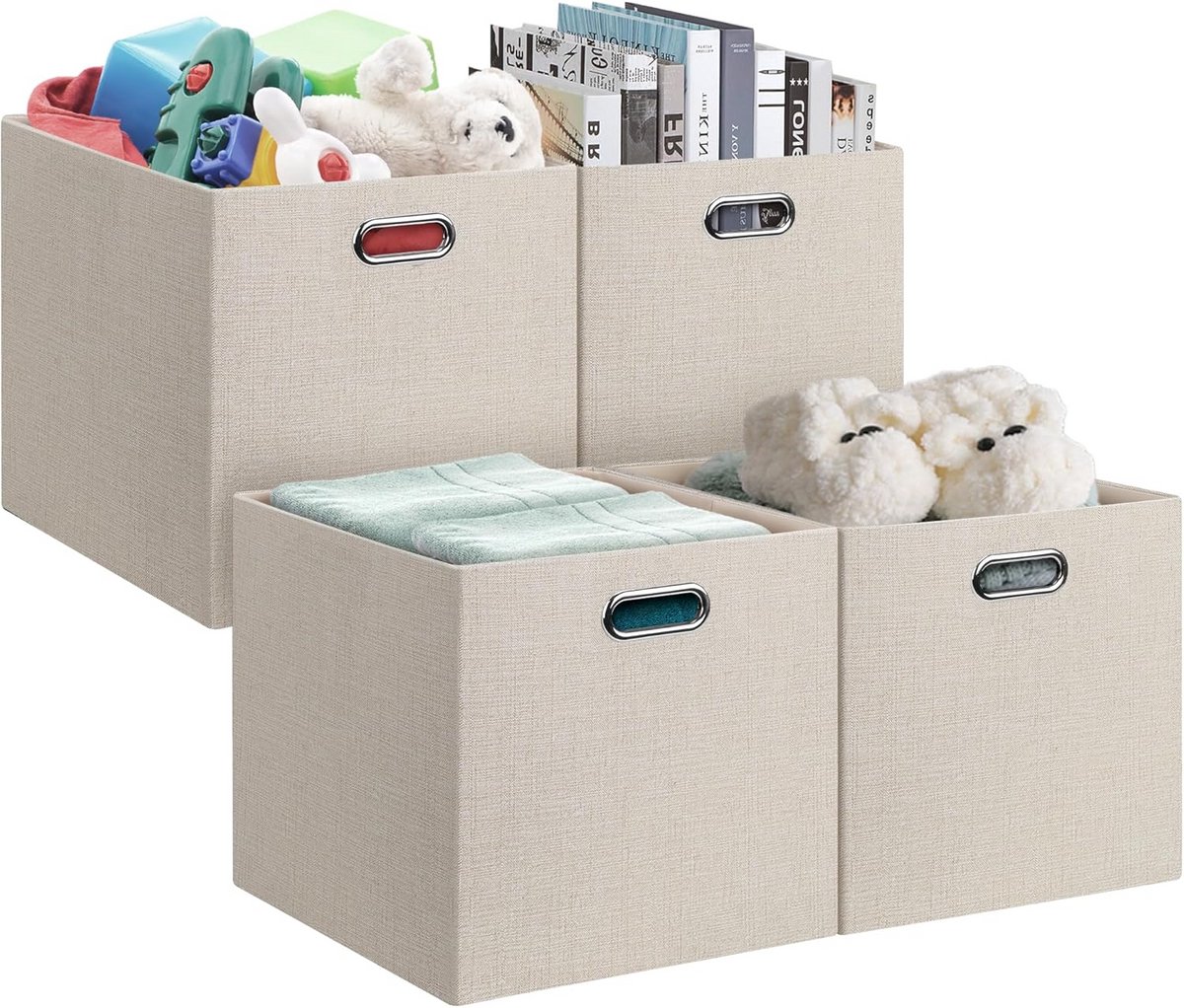 Opvouwbare Opbergbakken Set van 4 - Beige Kubus Organizer voor Kallax en Kasten