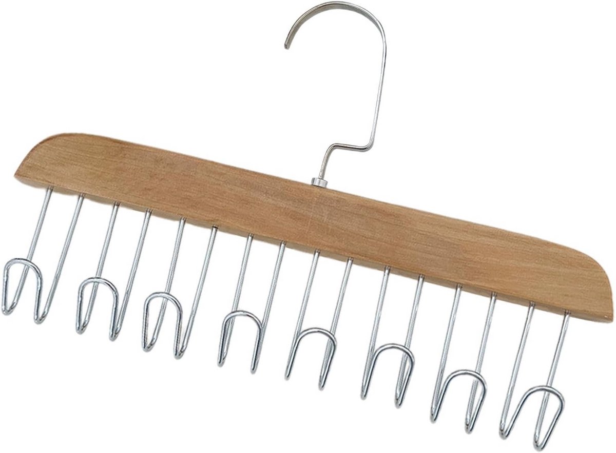 Houten Hanger met 8 Clips voor Riemen, Sjaals en Stropdassen - Antislip Organizer