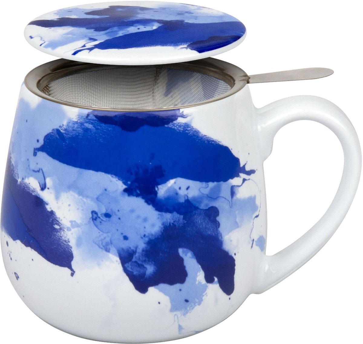 Könitz Blauwe mok, beker, theekop, met zeef en deksel, porselein, 420 ml, 11 5 143 2252